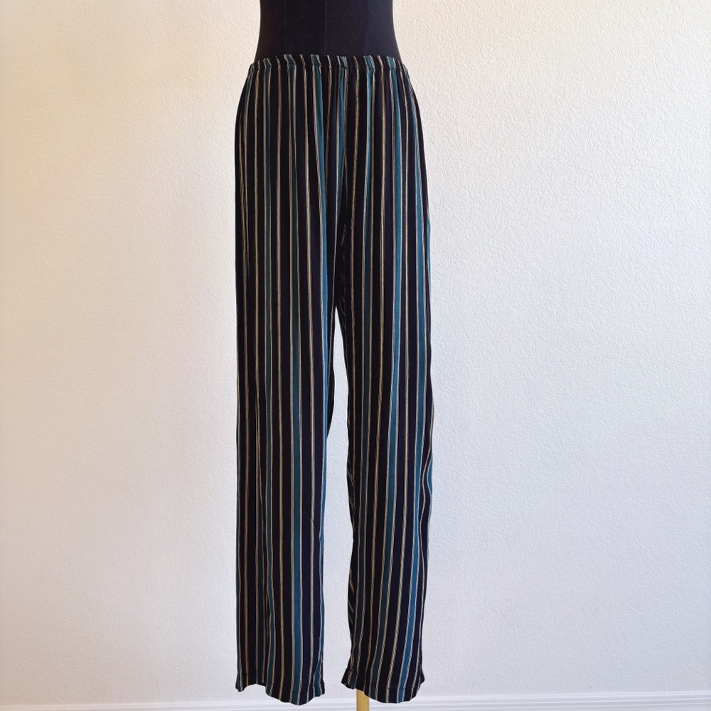 Brandy Melville, Frankie Striped Pant, black, teal, gold vertical stripe pull-on